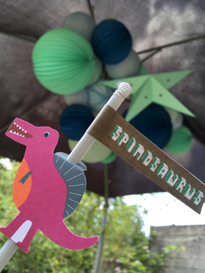 Déco anniversaire dinosaure lanterne lampion vert mint bleu pastel